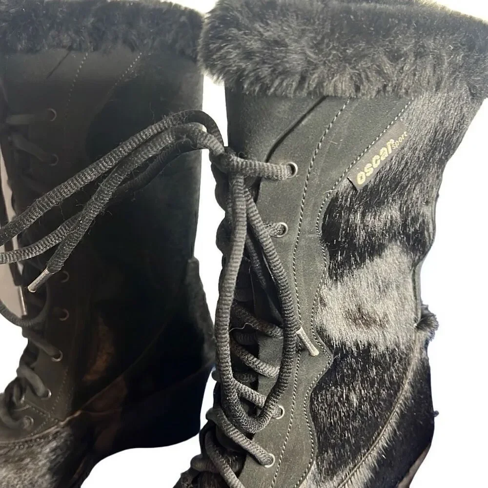 Oscar Sport Apres Ski Black Fur Lace  Boots 6 New